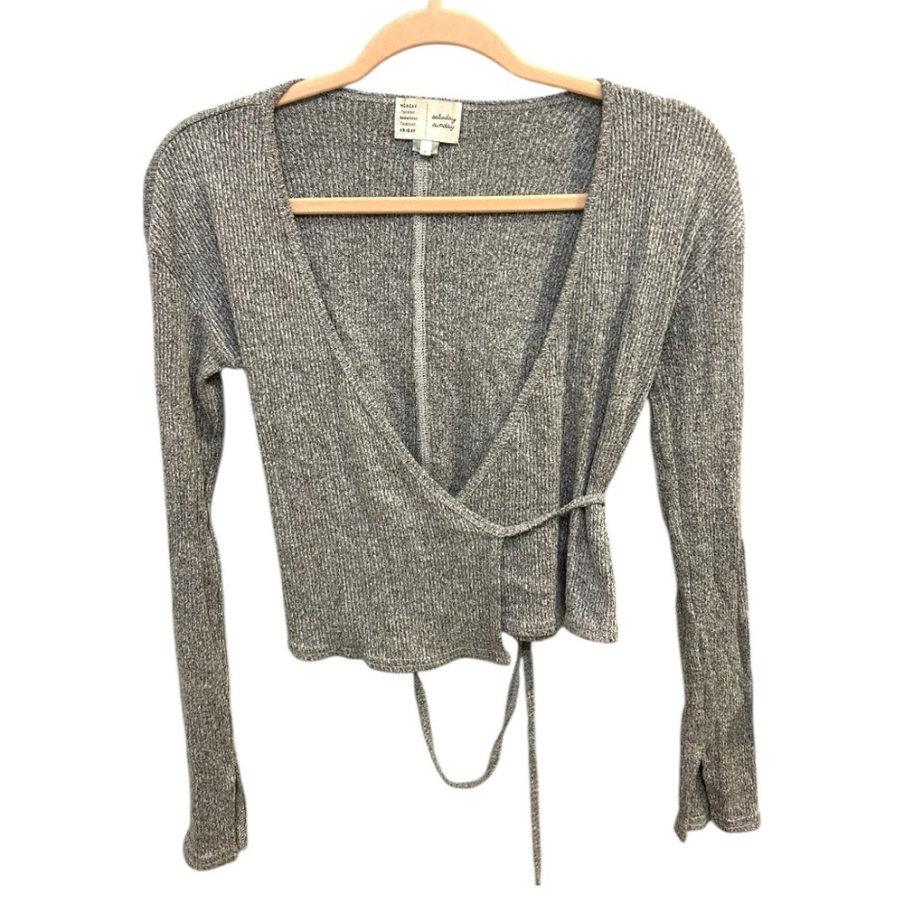 Anthropologie Saturday Sunday Ribbed Wrap Top Gray Size small EUC Z0897